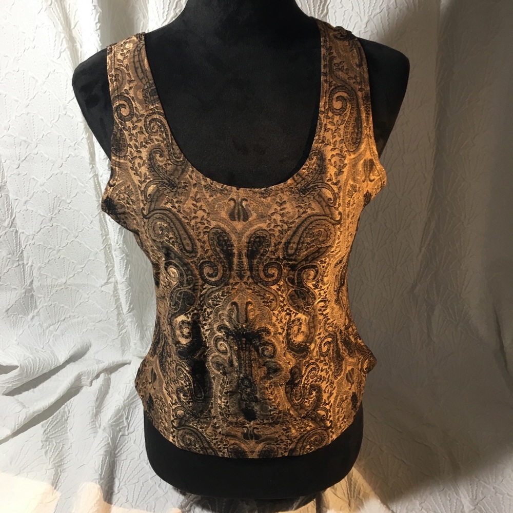 Stretch Copper and Black Tank Top paisley design